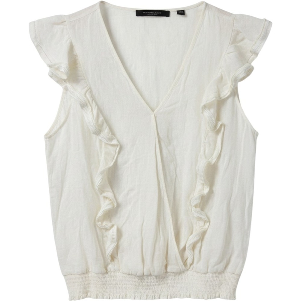 Marc New York Andrew‎ Marc White 100% Linen Ruffle Surplice Blouse Top Large